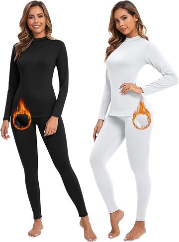 Patelai 2 Sets Thermal Underwear for Women Lightweight Compression Base Layer Set Ultra fit Pajama Set in Saudi Arabia
