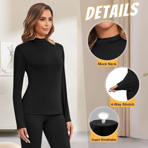 Patelai 2 Sets Thermal Underwear for Women Lightweight Compression Base Layer Set Ultra fit Pajama Set in Saudi Arabia