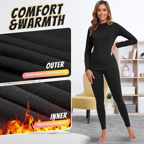 Patelai 2 Sets Thermal Underwear for Women Lightweight Compression Base Layer Set Ultra fit Pajama Set in Saudi Arabia