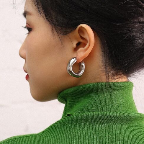 Thick Gold Chunky Hoops Earrings for Women 18K Real Gold Plated Open Hoop Lightweight Hollow Non-Tarnish Earrings For Women in Saudi Arabia