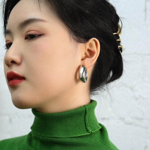 Thick Gold Chunky Hoops Earrings for Women 18K Real Gold Plated Open Hoop Lightweight Hollow Non-Tarnish Earrings For Women in Saudi Arabia
