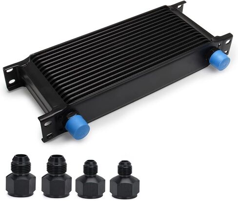 16 Row AN10 10AN Transmission Oil Cooler Kit Stacked Plate With 6AN 8AN Adapter Universal Engine Transmission British Radiator Oil Cooler Condenser Aluminium Alloy Black in Saudi Arabia