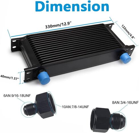 16 Row AN10 10AN Transmission Oil Cooler Kit Stacked Plate With 6AN 8AN Adapter Universal Engine Transmission British Radiator Oil Cooler Condenser Aluminium Alloy Black in Saudi Arabia