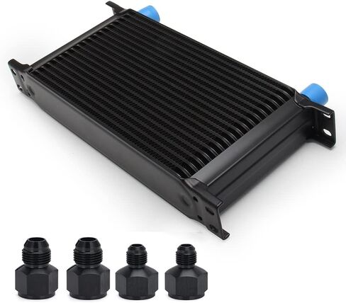16 Row AN10 10AN Transmission Oil Cooler Kit Stacked Plate With 6AN 8AN Adapter Universal Engine Transmission British Radiator Oil Cooler Condenser Aluminium Alloy Black in Saudi Arabia