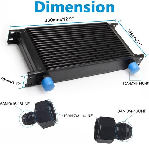 16 Row AN10 10AN Transmission Oil Cooler Kit Stacked Plate With 6AN 8AN Adapter Universal Engine Transmission British Radiator Oil Cooler Condenser Aluminium Alloy Black in Saudi Arabia
