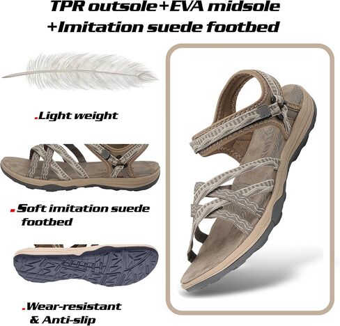 GRITION Women Hiking Sandals Girls, Outdoor Sport Water Shoes, Summer Flat Cross-Tied Sandals Open Toe Adjustable Walking Shoes in Saudi Arabia