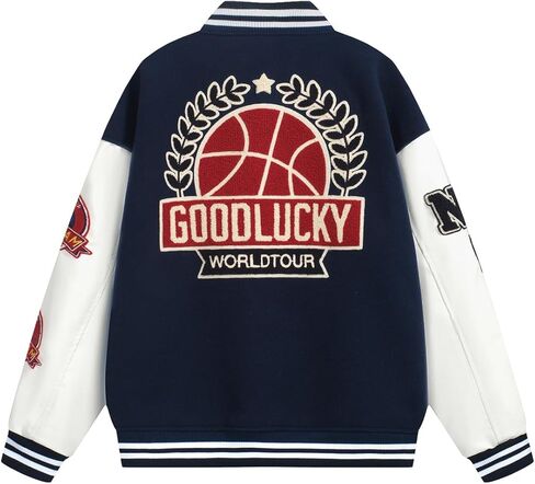 Men's Color Block Leather Letter Graphic Varsity Jackets Letterman Baseball Bomber Jackets Unisex Streetwear Coats in Saudi Arabia