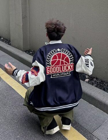 Men's Color Block Leather Letter Graphic Varsity Jackets Letterman Baseball Bomber Jackets Unisex Streetwear Coats in Saudi Arabia