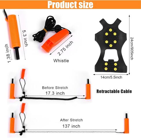 BOXOB 3pcs Ice Fishing Safety Kit, Include Ice Cleat for Boot Retractable Ice Pick Safety Whistle Shoe Ice & Snow Grips Ice Fishing Safety Picks for Shoes Footwear Walking on Snow Ice Fishing Winter in Saudi Arabia
