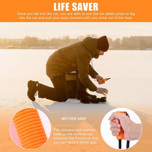 BOXOB 3pcs Ice Fishing Safety Kit, Include Ice Cleat for Boot Retractable Ice Pick Safety Whistle Shoe Ice & Snow Grips Ice Fishing Safety Picks for Shoes Footwear Walking on Snow Ice Fishing Winter in Saudi Arabia