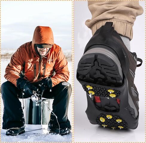BOXOB 3pcs Ice Fishing Safety Kit, Include Ice Cleat for Boot Retractable Ice Pick Safety Whistle Shoe Ice & Snow Grips Ice Fishing Safety Picks for Shoes Footwear Walking on Snow Ice Fishing Winter in Saudi Arabia