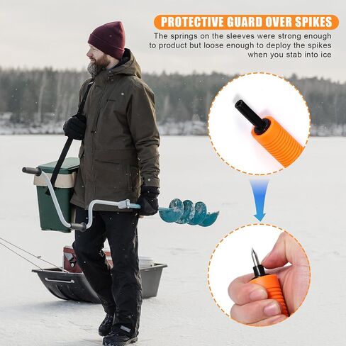 BOXOB 3pcs Ice Fishing Safety Kit, Include Ice Cleat for Boot Retractable Ice Pick Safety Whistle Shoe Ice & Snow Grips Ice Fishing Safety Picks for Shoes Footwear Walking on Snow Ice Fishing Winter in Saudi Arabia