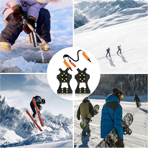 BOXOB 3pcs Ice Fishing Safety Kit, Include Ice Cleat for Boot Retractable Ice Pick Safety Whistle Shoe Ice & Snow Grips Ice Fishing Safety Picks for Shoes Footwear Walking on Snow Ice Fishing Winter in Saudi Arabia
