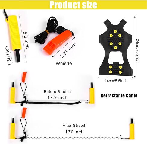 BOXOB 3pcs Ice Fishing Safety Kit, Include Ice Cleat for Boot Retractable Ice Pick Safety Whistle Shoe Ice & Snow Grips Ice Fishing Safety Picks for Shoes Footwear Walking on Snow Ice Fishing Winter in Saudi Arabia