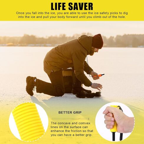 BOXOB 3pcs Ice Fishing Safety Kit, Include Ice Cleat for Boot Retractable Ice Pick Safety Whistle Shoe Ice & Snow Grips Ice Fishing Safety Picks for Shoes Footwear Walking on Snow Ice Fishing Winter in Saudi Arabia