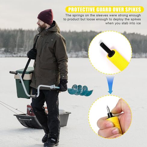 BOXOB 3pcs Ice Fishing Safety Kit, Include Ice Cleat for Boot Retractable Ice Pick Safety Whistle Shoe Ice & Snow Grips Ice Fishing Safety Picks for Shoes Footwear Walking on Snow Ice Fishing Winter in Saudi Arabia