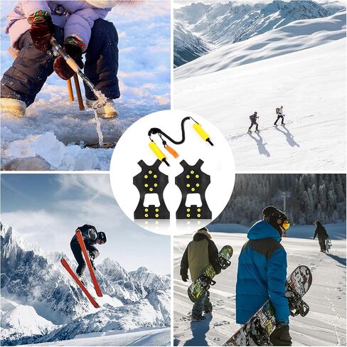 BOXOB 3pcs Ice Fishing Safety Kit, Include Ice Cleat for Boot Retractable Ice Pick Safety Whistle Shoe Ice & Snow Grips Ice Fishing Safety Picks for Shoes Footwear Walking on Snow Ice Fishing Winter in Saudi Arabia