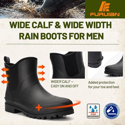 Furuian Men's Rain Boots Wide Calf Waterproof Rubber Boots Wide Width Non Slip Work Boots Ankle/Short Chelsea Rain Boots Hunting Boots Mud Boots for Fishing, Agriculture, Outdoor in Kuwait