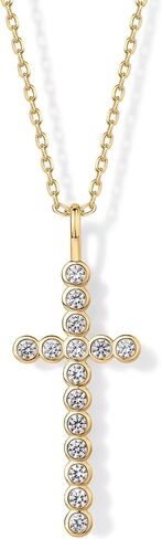 PAVOI 14K Gold Plated Cubic Zirconia Cross Pendant Necklaces for Women | Linear Bezel CZ Religious Cross Faith Pendant Necklace in Saudi Arabia