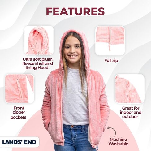 Lands' End Girls Softest Fleece Full Zip Hoodie Sweatshirt (XS-L) in Kuwait