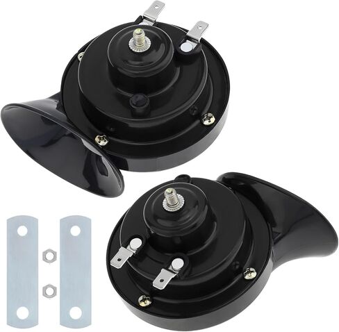 Windance 12V Super Loud Snail Horn 410HZ 510HZ High Low Tone for Any Vehicles yachts boats Waterproof Motorcycle Horn (Black 2pcs) in Kuwait