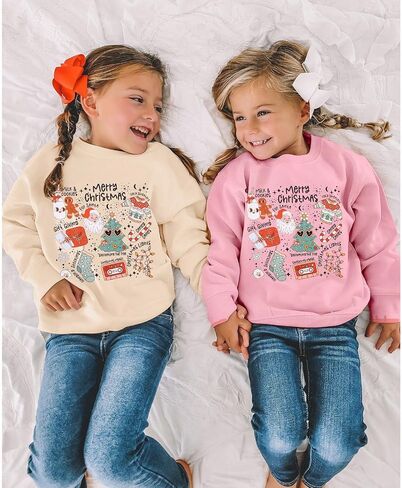 BOUTIKOME Girls Christmas Sweatshirt Kids Merry Christmas Shirt Cute Xmas Doodle Graphic Crewneck Pullover Top 6-12 Years in Kuwait