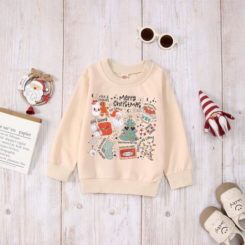 BOUTIKOME Girls Christmas Sweatshirt Kids Merry Christmas Shirt Cute Xmas Doodle Graphic Crewneck Pullover Top 6-12 Years in Kuwait