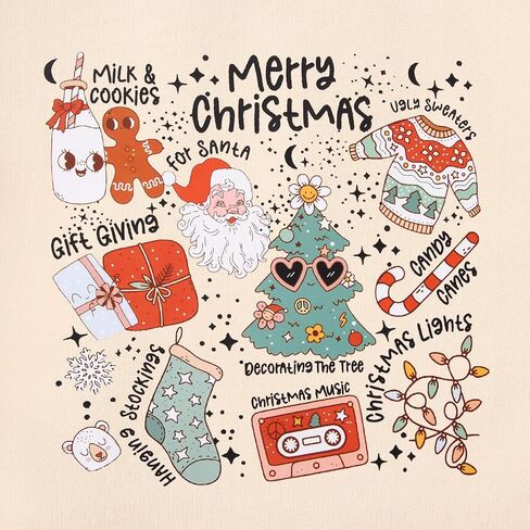 BOUTIKOME Girls Christmas Sweatshirt Kids Merry Christmas Shirt Cute Xmas Doodle Graphic Crewneck Pullover Top 6-12 Years in Kuwait