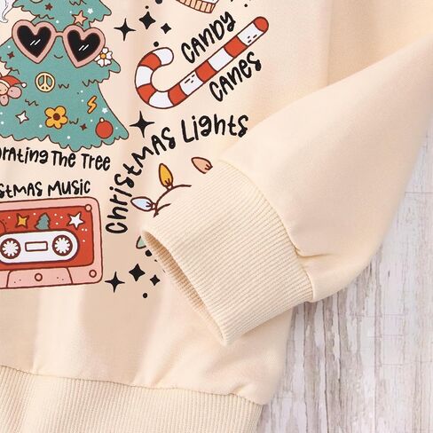 BOUTIKOME Girls Christmas Sweatshirt Kids Merry Christmas Shirt Cute Xmas Doodle Graphic Crewneck Pullover Top 6-12 Years in Kuwait