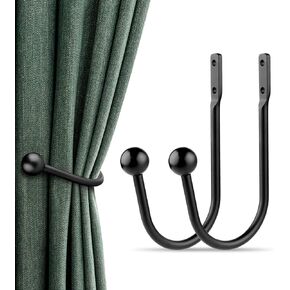 Curtain Holdbacks, 4 pcs Curtains Holder Wall Mounted Drapery Tiebacks Retro Window Hook for Home Decor, Matte Black