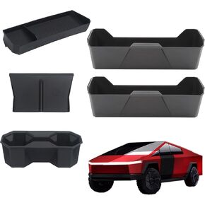 Center Console Storage Box Organizer 5 PCS for 2024-2025 Tesla Cybertruck Accessories, Behind Screen Storage Tray, Cupholder, Wireless Charger Mat and 2PCS Under Seat Storage Box