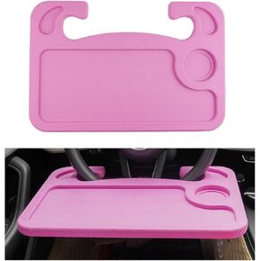Car Steering Wheel Desk, 2 in 1 Auto Steering Wheel Tray for Food & Laptop, Multipurpose Vehicle Steering Wheel Table with Cup Holder and Pen Slot, Travel Car Accessories (Black)
