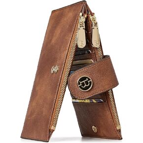 BOSTANTEN Leather Wallets for Women RFID Blocking Slim Bofild Purse Card Holder with Zipper Pocket