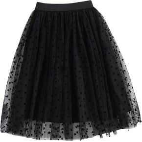 SHENHE Girl's Polka Dots High Waisted Mesh Flare A Line Tulle Long Midi Skirts