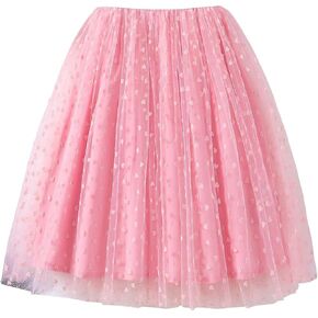 SHENHE Girl's Polka Dots High Waisted Mesh Flare A Line Tulle Long Midi Skirts in Saudi Arabia