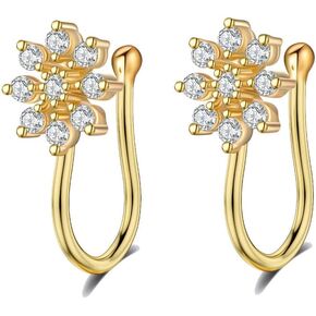 2Pcs CZ Flower Fake Nose Rings Stainless Steel Non Piercing Nose Rings Adjustable Clip On Nose Cuff Gold/Silver Floral Fake Nose Jewelry