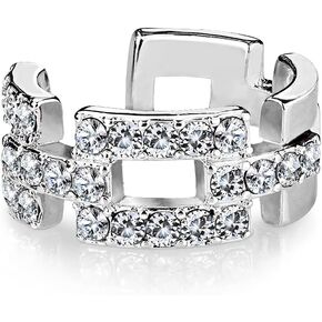 Pierced Owl - Non-Piercing CZ Paved Stacked Bricks 316L Surgical Stainless Steel Faux Cartilage Clip-On Wrap Ring