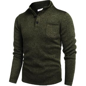 COOFANDY Men's Casual Henley Pullover Sweatshirt Thermal Fleece Slim Fit Sweater in Kuwait