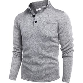 COOFANDY Men's Casual Henley Pullover Sweatshirt Thermal Fleece Slim Fit Sweater