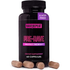 Rave Supplement by Rave Repeat - Jaw Clenching Relief - 5-HTP Free - Supports Muscle Functions, Body, Brain and Rave Recovery - with Vitamin C, Alpha Lipoic Acid and Magnesium Citrate - 40 Capsules