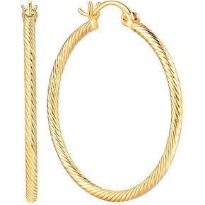 14K Gold Hoop Earrings for Women, Large Gold Hoop Earrings Hoops Twist Round 14 Karat Gold Hoop Earrings Gold Jewelry Hoop Earrings for Women 35mm