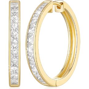 14K Gold Hoop Earrings for Women 14K Gold Earrings Dazzling Square Cubic Zirconia Lightweight Gold Huggie Hoop Earrings Gifts for Women 13mm 25mm