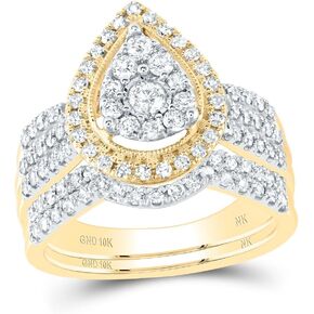 Jewels By Lux 10K Yellow Or White Gold Round Diamond Pear-shape Bridal Wedding Ring Band Set 1 Cttw, Womens Size: 5-10