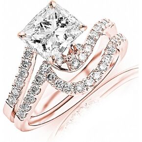 14K White Gold 1.5 Carat LAB GROWN DIAMOND Curving Pave & Prong-set Round Princess Cut Diamond Engagement Ring and Wedding Band Set (E-F Color VS2-SI1 Clarity 0.75 Ct Center)