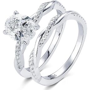 2ct Moissanite Engagement Rings for Women Oval Cut Bridal Ring Set 925 Sterling Silver Wedding Band Twisting Infinity Pave Sets