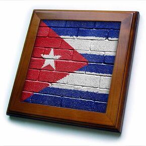 3dRose ft_155213_1 National Flag of Cuba Painted onto a Brick Wall Cuban Framed Tile, 8 by 8-Inch