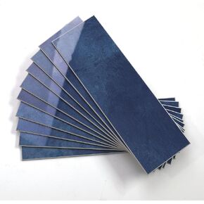 Tilingview 30 PCS Peel and Stick Backsplash Tile for Kitchen/Bathroom/Living Room, 3"x 9" Self-Adhesive Subway Tile for Backsplash, Imitation Glazed Tiles/Handmade Tiles (Glossy Navy Blue)