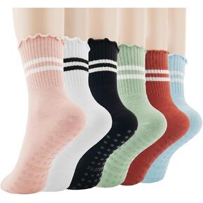 Pilates Socks with Grips for Women, 6 Pairs Grips Socks Pilates Non-slip Yoga Socks for Ballet, Dance, Workout