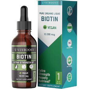 Extra Strength 10,000mcg Biotin Liquid Drops with Organic Berry Flavor | 60 Servings | Vegan Formula Supports Hair Growth, Strong Nails, Healthy Skin | NO Artificial Preservatives