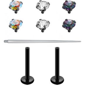 16G 18G Tragus Piercing Jewelry Black, G23 Titanium CZ Cartilage Earrings for Women Men, Internally Threaded Flat Back Nose Studs Lip Medusa Helix Body Piercing Studs, 6mm 7mm 8mm 10mm Labret Studs